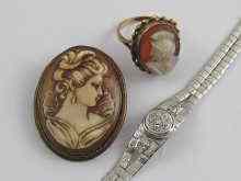 Appraisal: A mixed lot comprising a cameo ring set in yellow