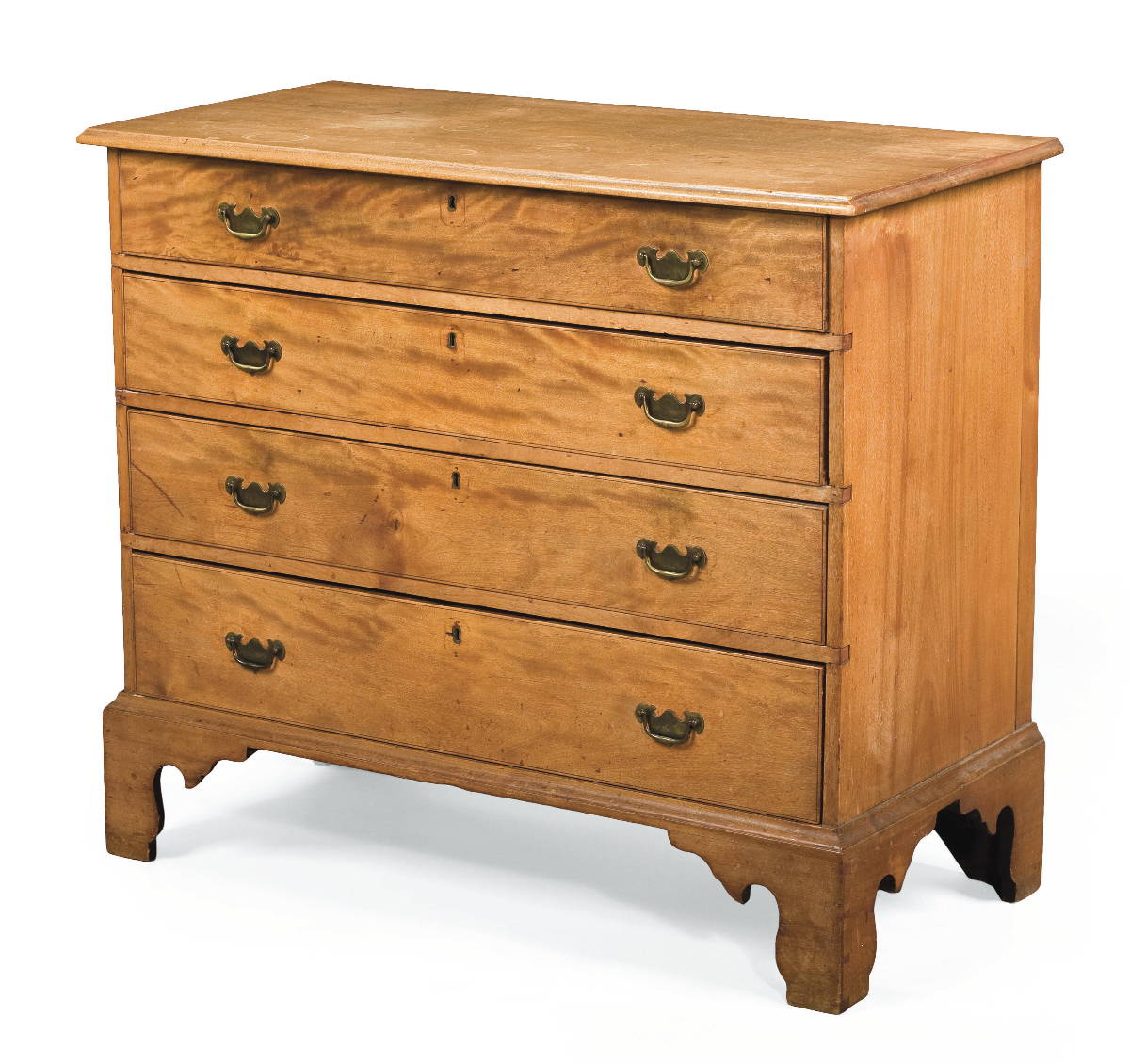 Appraisal: NEW HAMPSHIRE CHIPPENDALE FIGURED BIRCH CHEST OF DRAWERS Height inches