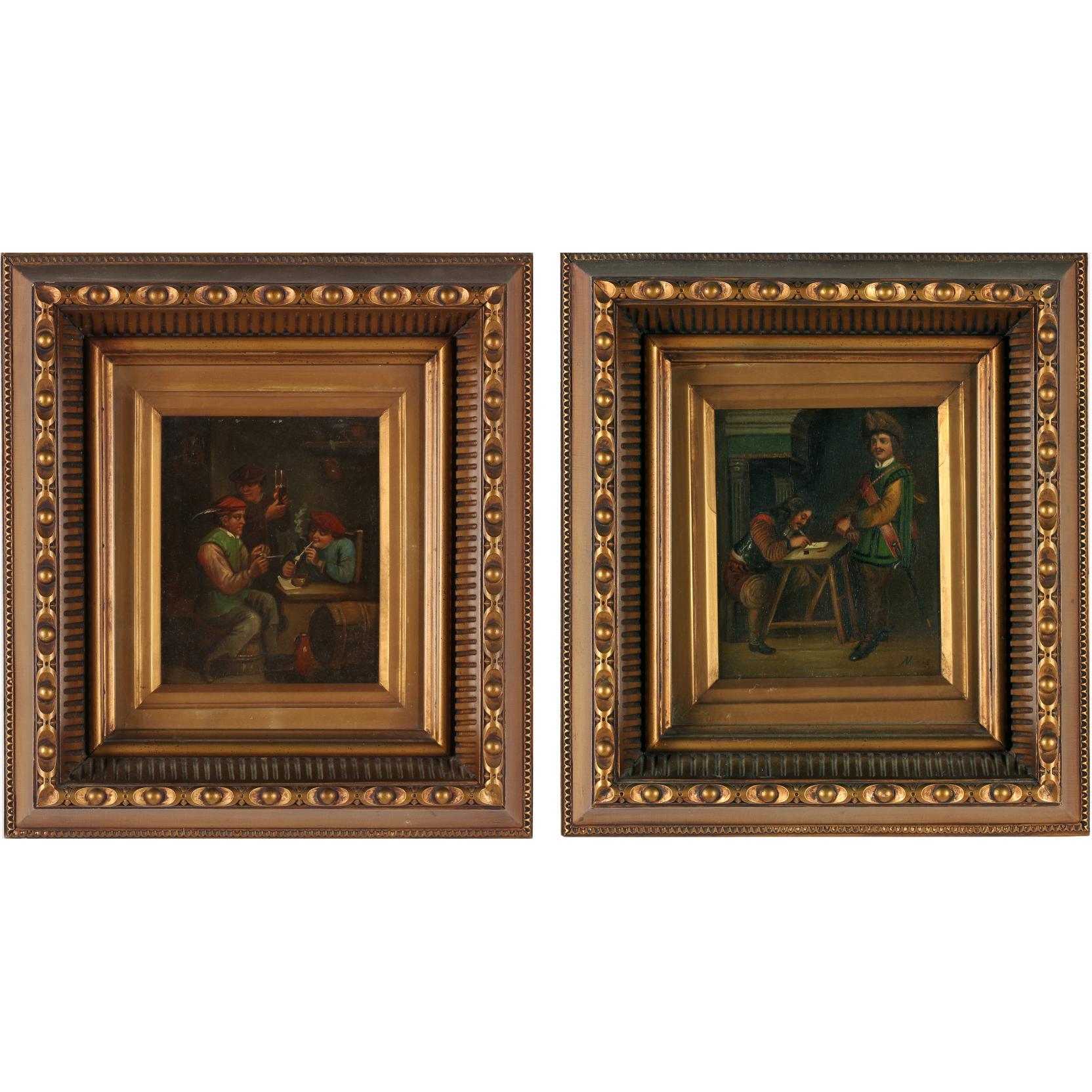 Appraisal: Two th Century Dutch Genre Scenes both oil on tin