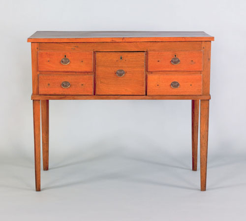 Appraisal: Southern walnut huntboard ca with five drawers supported by square