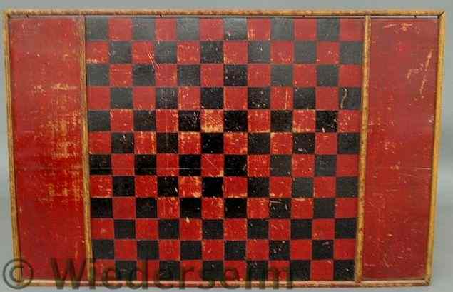 Appraisal: Large red and black painted checkerboard th c x