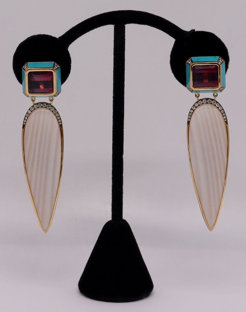 Appraisal: JEWELRY Sorellina kt Gold Enamel Diamond and Gem Earrings Sorellina