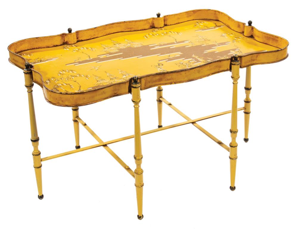 Appraisal: Yellow Tole Peinte Gallery Tray Table h in w in