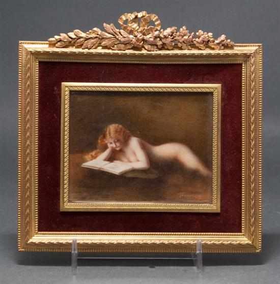 Appraisal: French School th century Female nude reading a book gouache