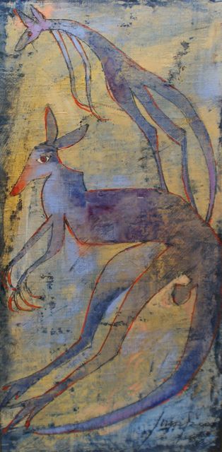 Appraisal: Robert Juniper born Kangaroo II oil on hardboard signed and