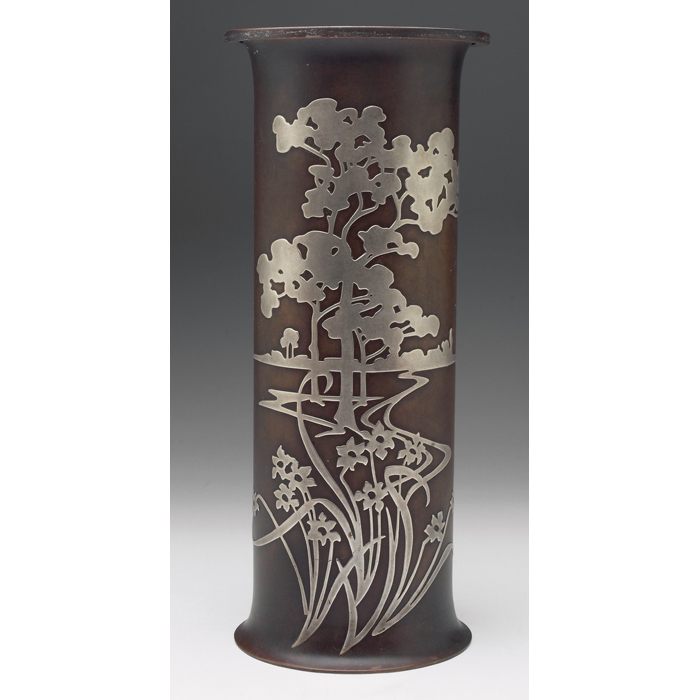 Appraisal: Good Heintz vase sterling on bronze large cylindrical shape applied