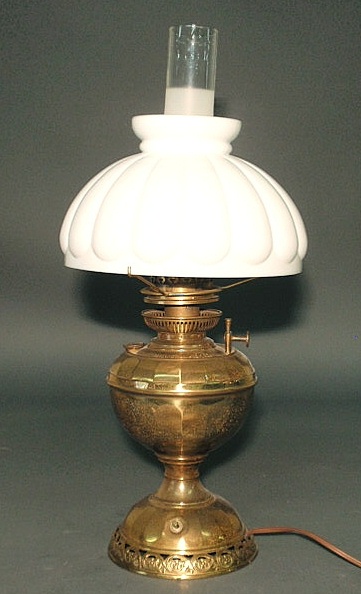 Appraisal: Bradley Hubbard brass oil lamp converted to electricity h to