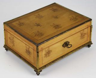 Appraisal: ormolu mounted locking valuables box w floral parquetry inlaid decorations