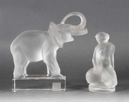 Appraisal: Lalique partial frosted glass Leda and the Swan and elephant