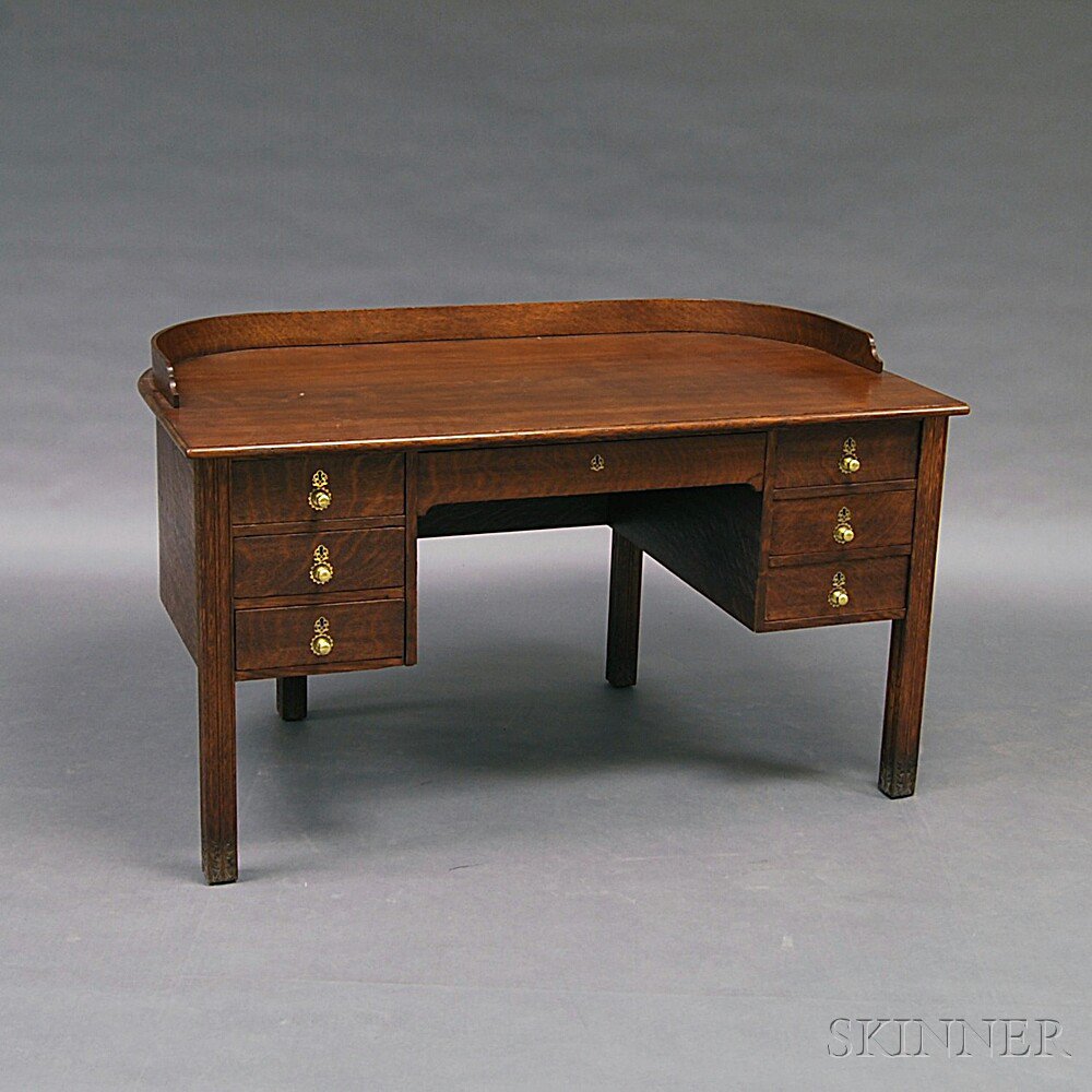 Appraisal: Oak D-shaped Writing Desk attributed to A H Davenport the