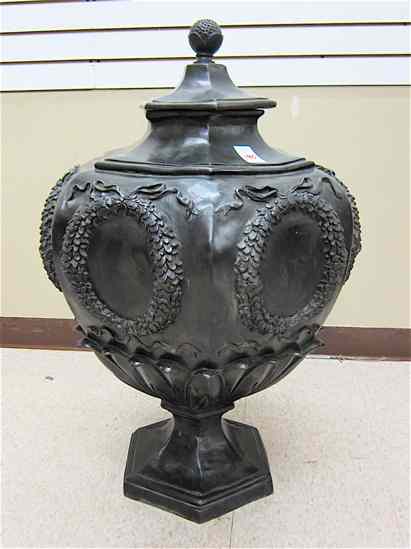 Appraisal: LARGE CAST BRONZE FLOOR URN of footed hexagonal form with