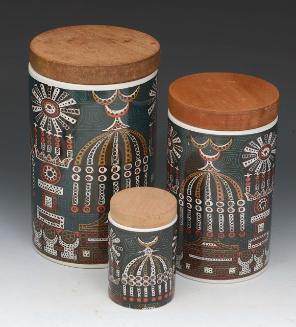 Appraisal: Susan Williams-Ellis for PortmeirionThree graduated 'Magic City' canisters designed circa