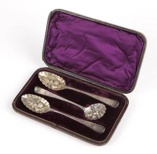 Appraisal: Three George III sterling silver repousse spoons Two dated with