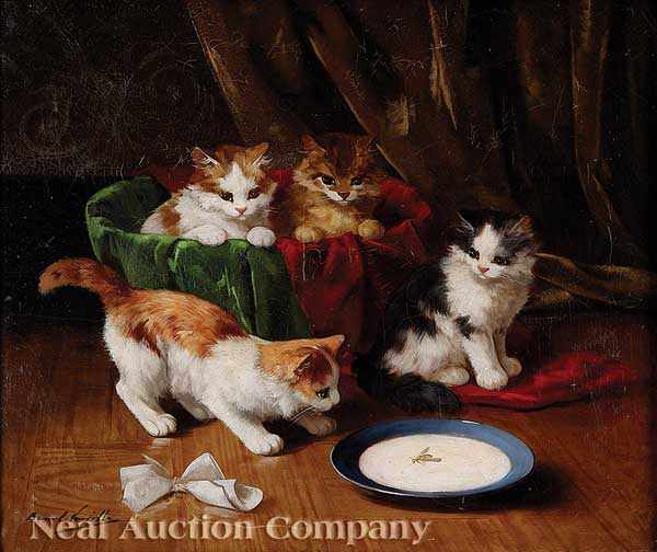 Appraisal: Alfred Arthur Brunel de Neuville France - Four Kittens Inspecting