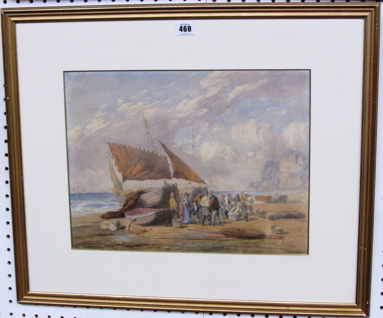 Appraisal: William Howes Hunt - Fisherfolk and beached boats watercolour cm