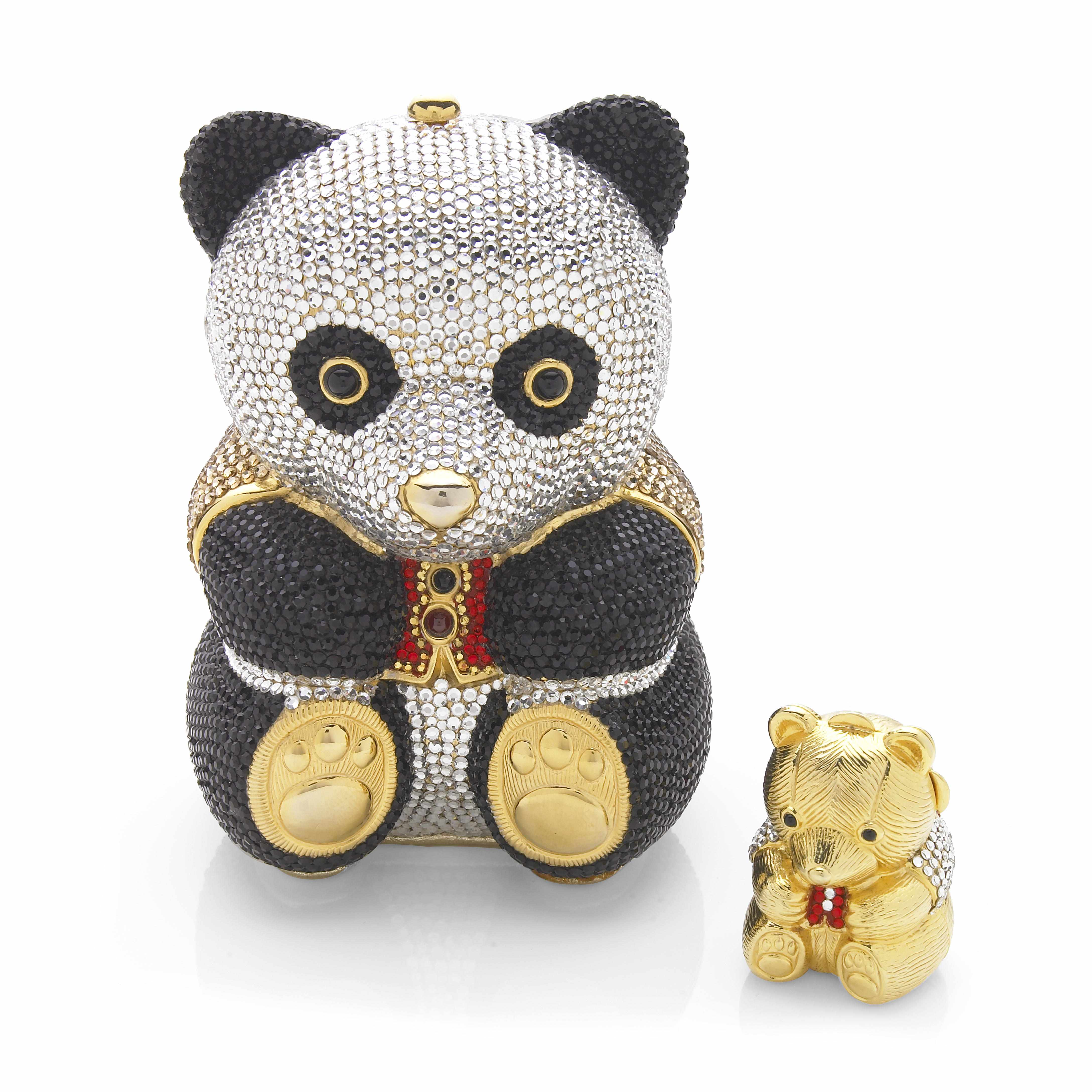 Appraisal: A crystal panda bear minaudiere with a red and gold