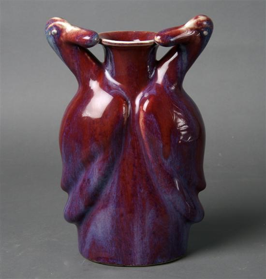 Appraisal: A Chinese Flambe Glazed Double Duck Vase Height inches