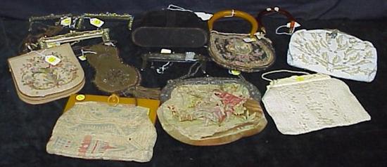 Appraisal: th and th C purses including tapestry with repousse silver