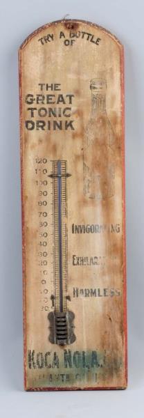 Appraisal: Koca Nola Tonic Drink Wooden Thermometer This early Koca Nola