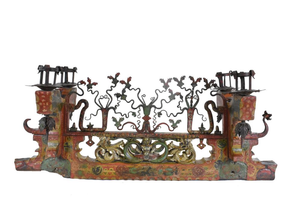 Appraisal: PAIR OF SICILIAN PAINTED WOOD AND IRON CART TORCHERES th