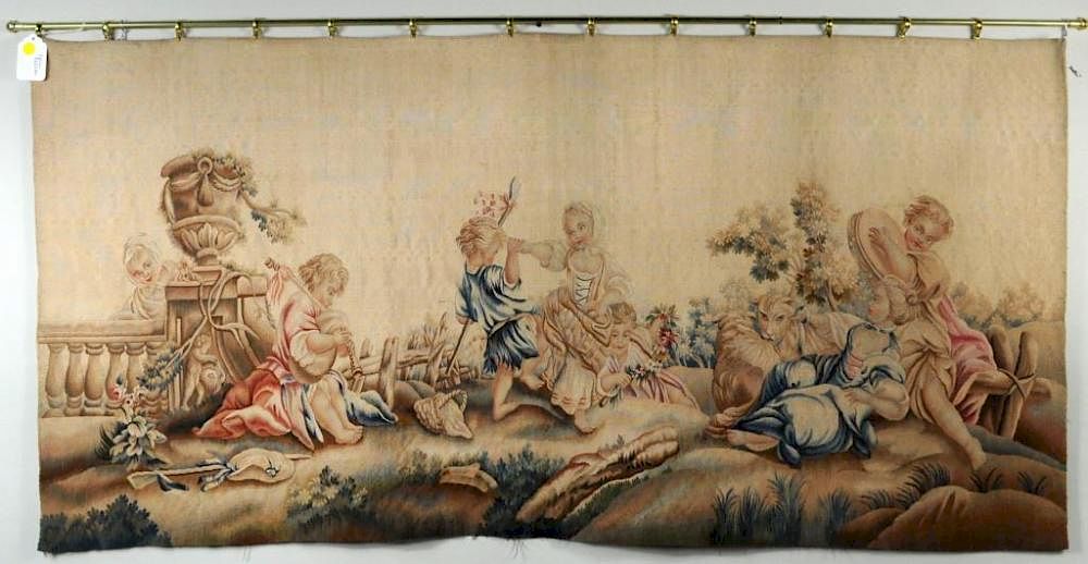 Appraisal: French Champetre Tapestry French Champetre tapestry lively scene of children