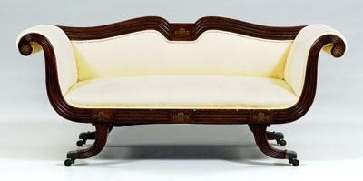 Appraisal: Philadelphia classical sofa gadrooned mahogany frame set with brass spandrels