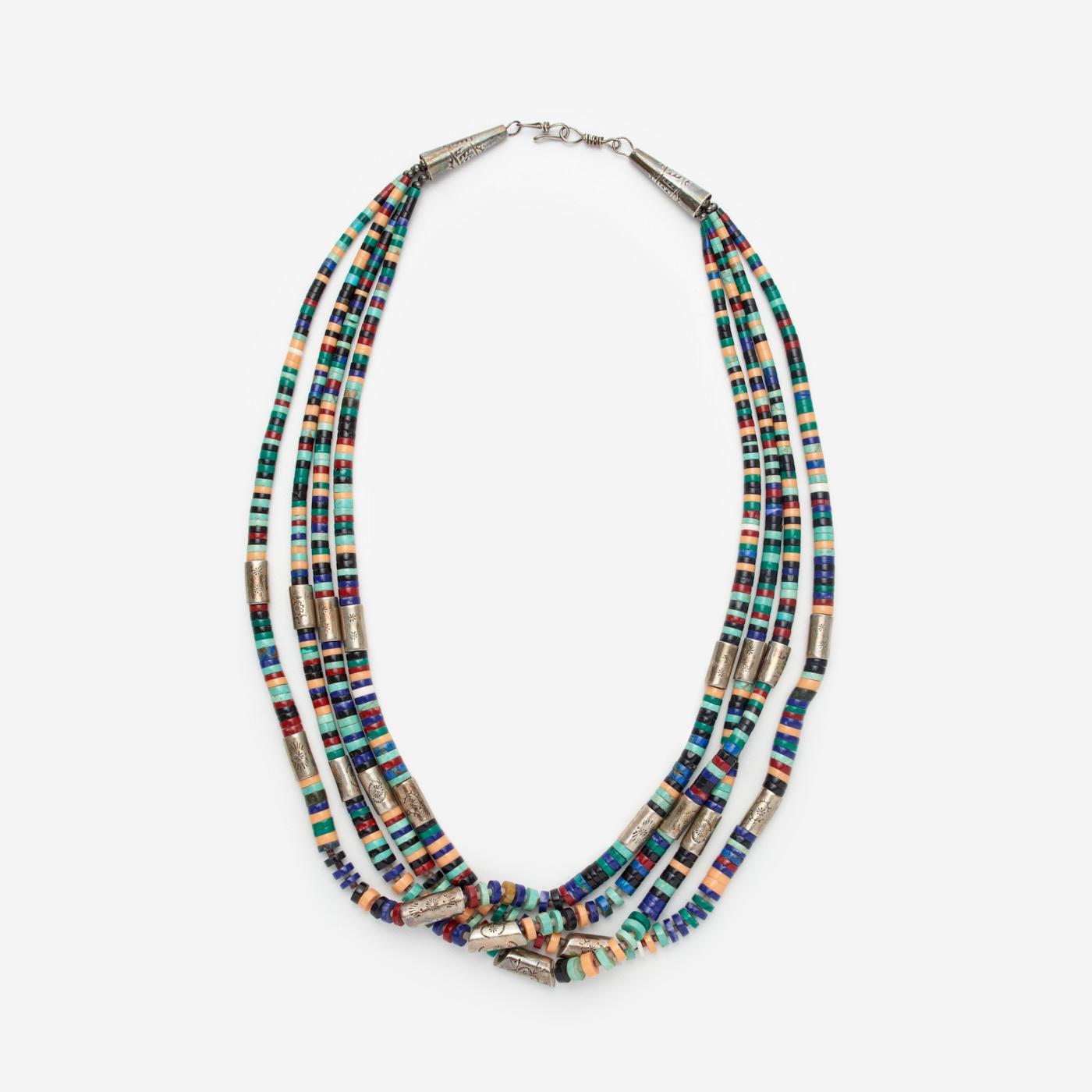 Appraisal: TONY AGUILAR JR MULTI STRAND GEMSTONE HEISHI NECKLACE Tony Aguilar