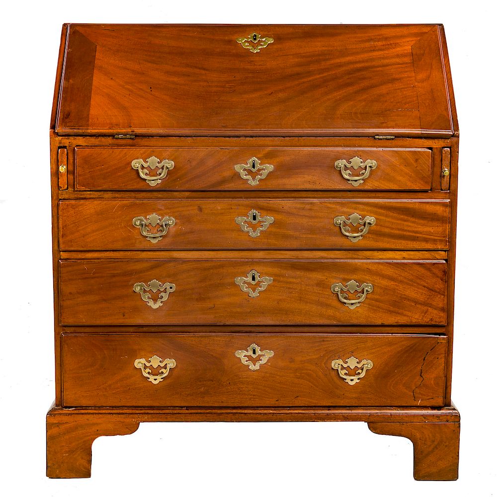 Appraisal: George III mahogany fall-front secretary late th century rectangular top