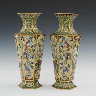 Appraisal: A Pair of Hexagonal Footed Cloisonne Vases Republic Period With