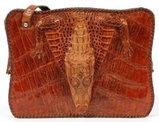 Appraisal: ALLIGATOR AND LEATHER BAG ALLIGATOR AND LEATHER BAG W Alligator