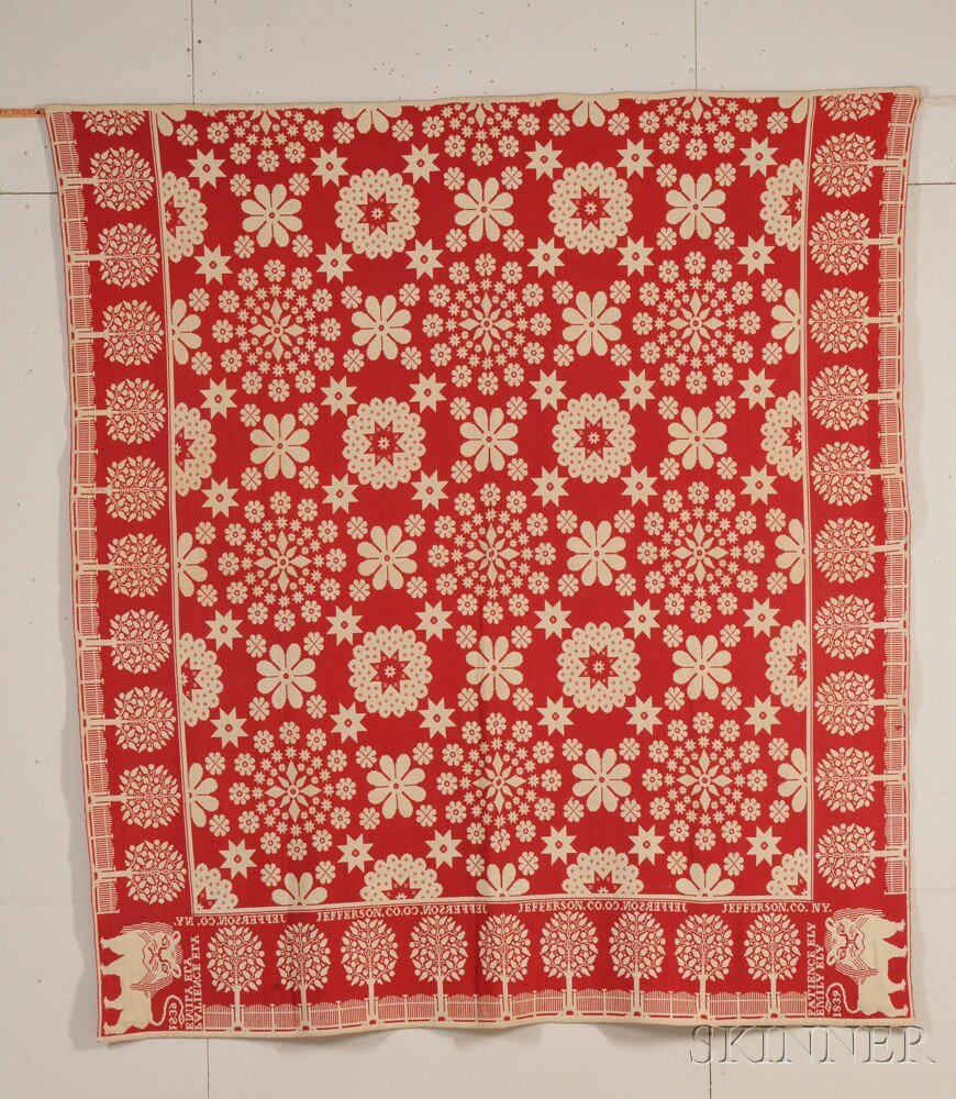 Appraisal: Red and White Woven Wool and Cotton Coverlet woven by