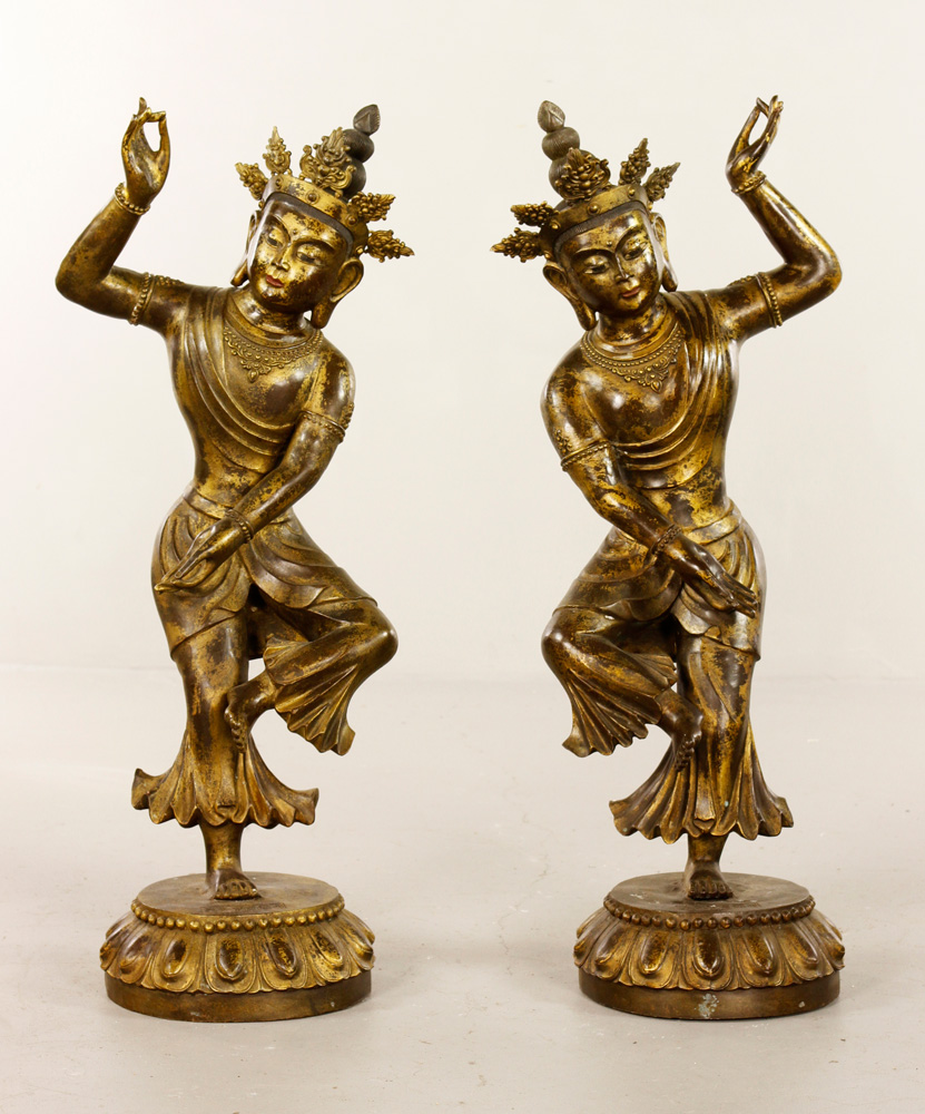 Appraisal: - Pr th C Chinese Bronze Figures Pair of th