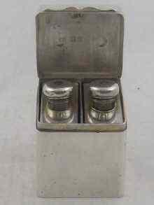 Appraisal: An unusual silver box containing two silver scent bottles hallmarked