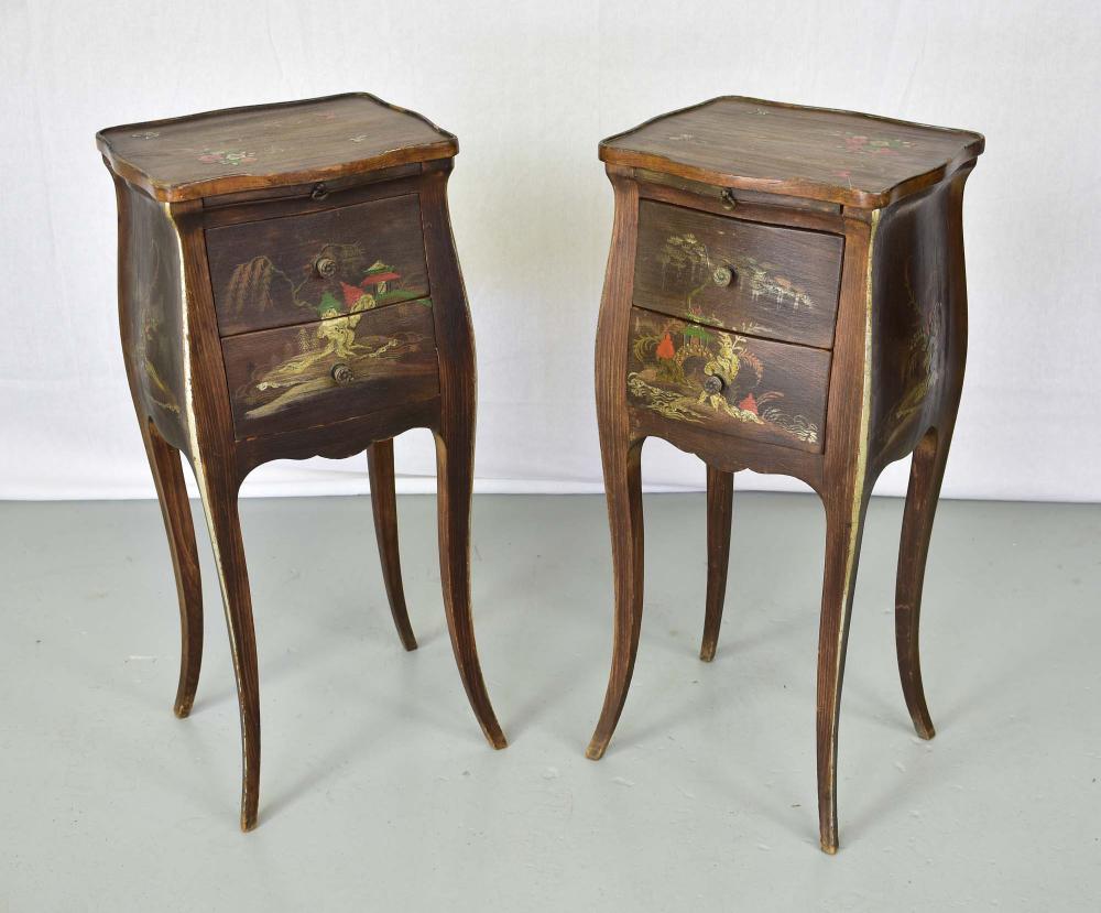 Appraisal: PAIR OF LOUIS XV STYLE EBONIZED PETITE CHIFFONIERSFirst Half of