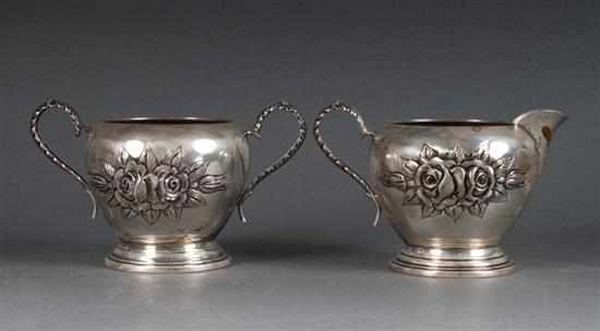 Appraisal: American repousse sterling silver cream jug and sugar bowl Stieff