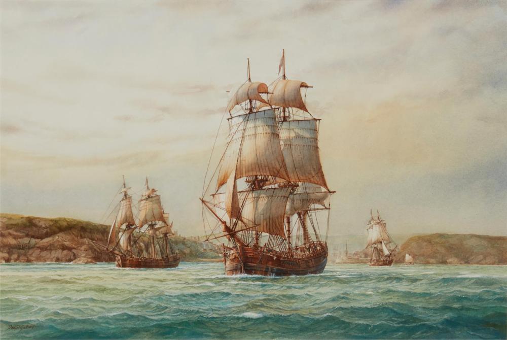 Appraisal: DAVID C BELL B WHITBY SAILING THE OCEAN WATERCOLOR ON