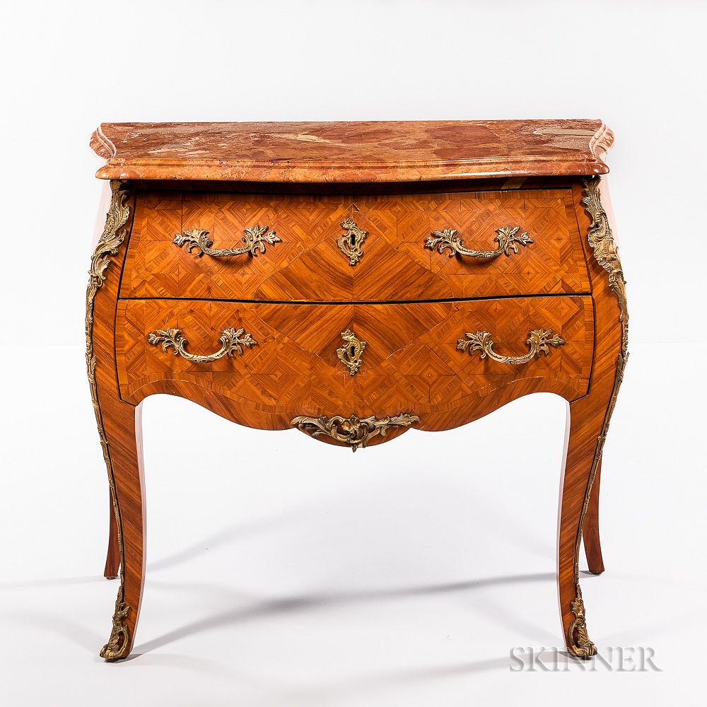 Appraisal: Louis XV-style Marble-top Ormolu-mounted and Kingwood-veneered Commode Louis XV-style Marble-top