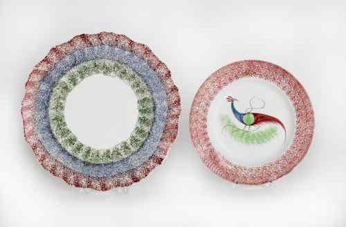 Appraisal: Red blue and green rainbow spatter plate th c dia