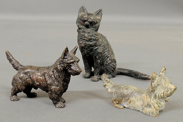 Appraisal: - Austrian German bronze seated cat h tog w two