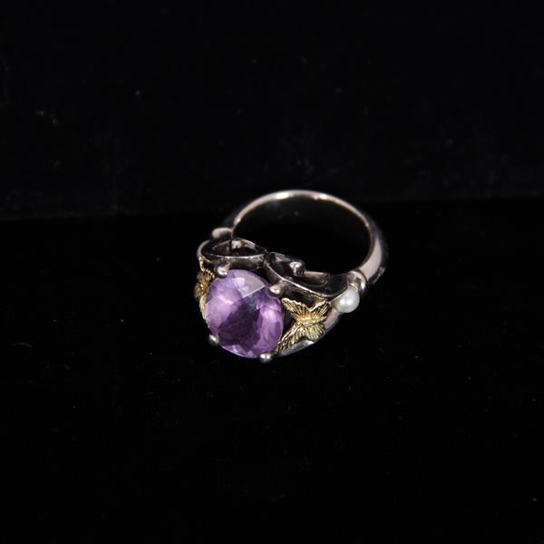 Appraisal: Ann King Designer Sterling Silver and K Gold Amethyst Butterfly