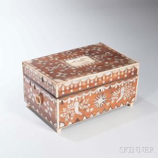 Appraisal: Bone and Mother-of-pearl Inlaid and Scrimshaw-decorated Box Captain Spencer Pratt