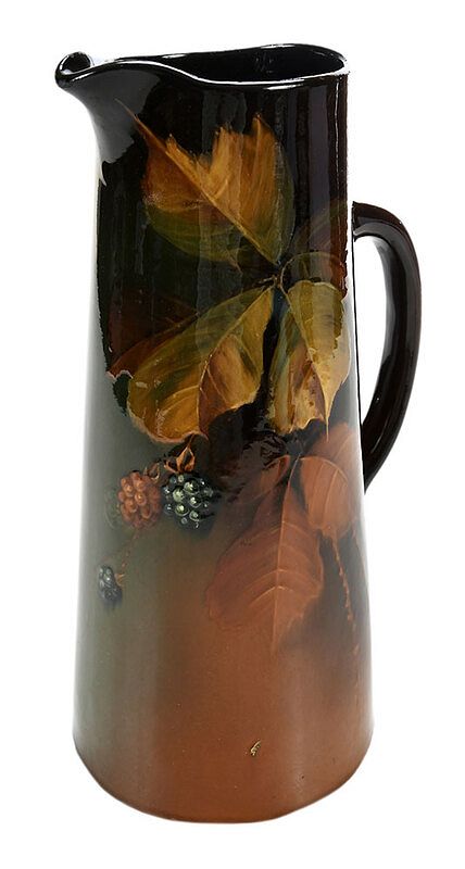 Appraisal: Louwelsa Weller Blackberry Ewer American early th century tapered cylindrical