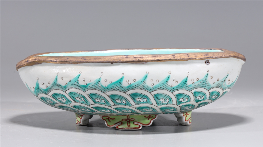 Appraisal: Chinese famille verte enameled porcelain open vessel with wave designs