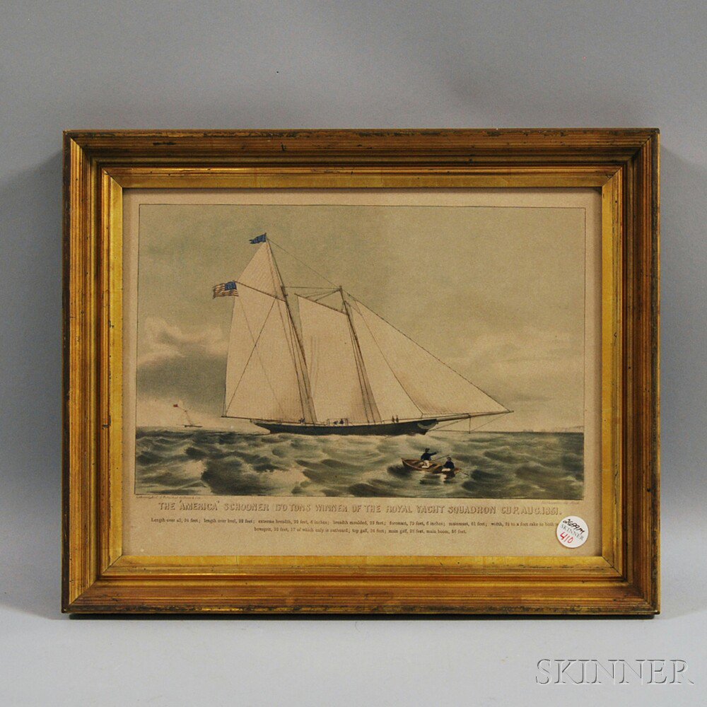 Appraisal: Framed Dean Son Hand-colored Lithographic Print The 'America' Schooner Winner