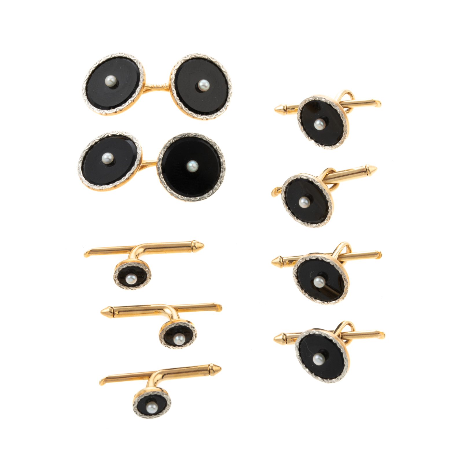 Appraisal: AN ART DECO ONYX CUFFLINK DRESS SET IN K c