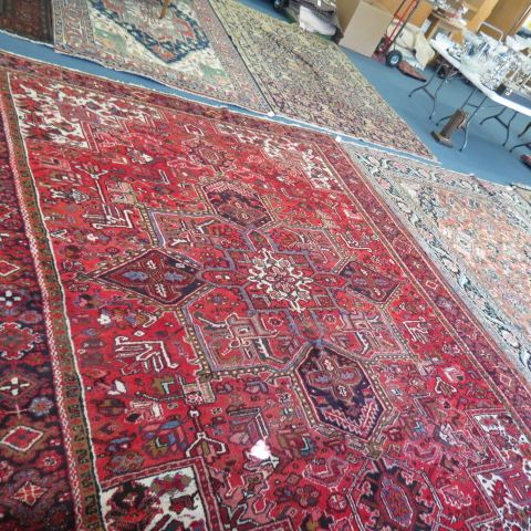 Appraisal: Heriz Persian Handmade Room Size Rug great geometric designs deep