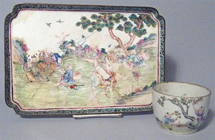 Appraisal: Chinese Canton enamel tray and famille rose bowl th century