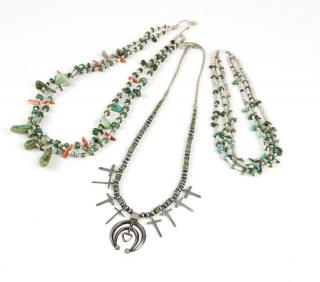 Appraisal: A group of stone and heishi necklaces Including a green