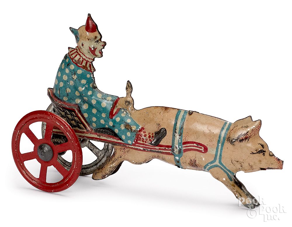 Appraisal: German tin lithograph clown and pig penny toy German tin