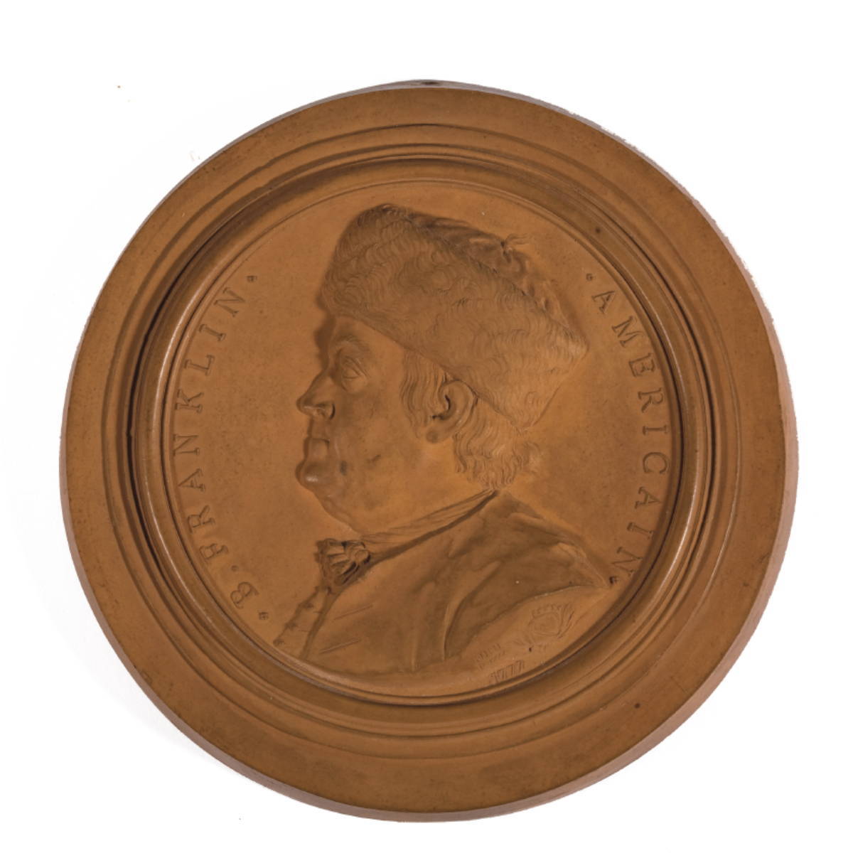 Appraisal: TERRA COTTA BAS-RELIEF PORTRAIT MEDALLION OF BENJAMIN FRANKLIN BY JEAN